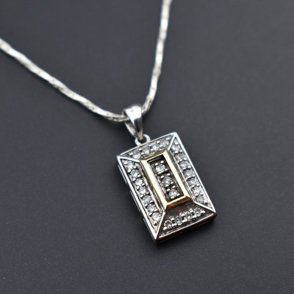 Diamond pendant necklace sterling silver old art deco geometric jewelry vintage